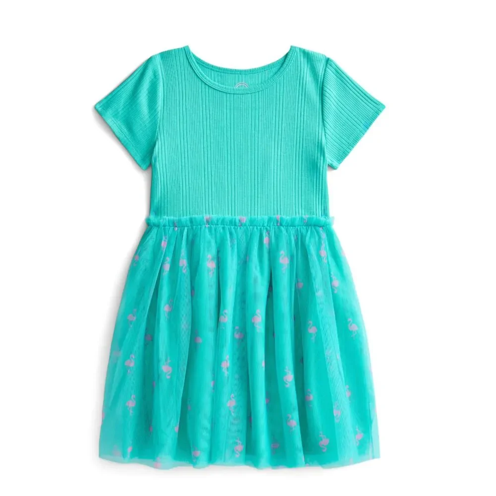 Wonder Nation Girls Tutu Dress with Short Sleeves Pink Flamingo tutu